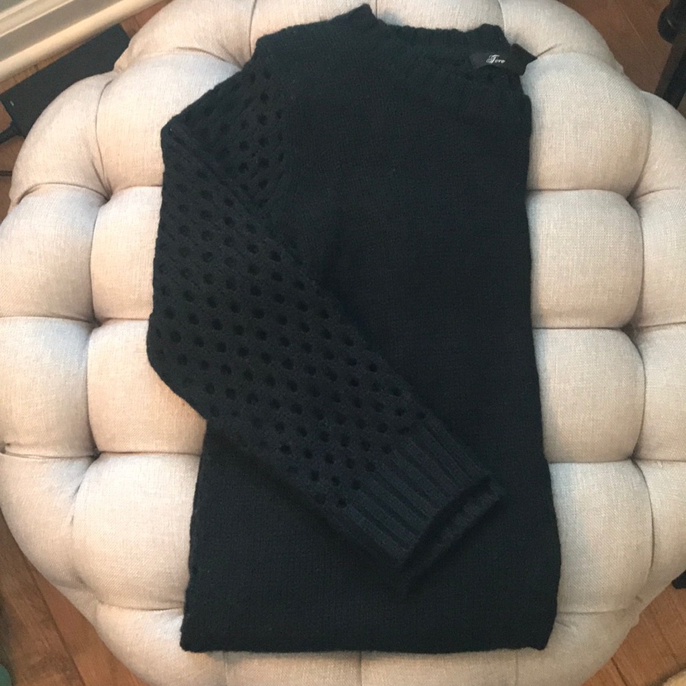 Forever 21 Black Scoop Neck Perforated Sweater Size S